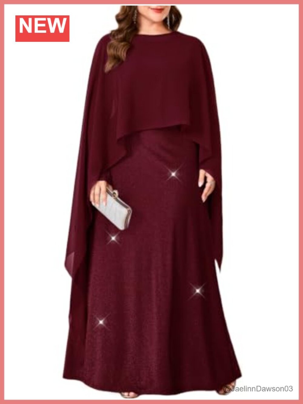 Plus Size Formal Maxi Dress with Chiffon Cape Long Sleeve Evening Gown